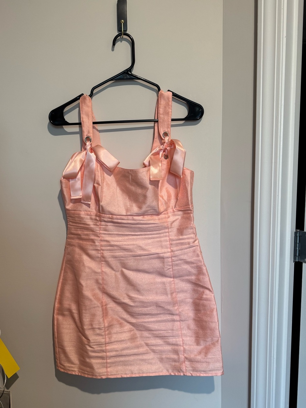 Lulu's Blush Pink Satin Mini Dress with Ribbon Straps